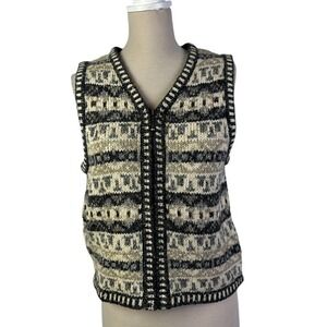 St John's Bay Granny Sweater Vest Fair Isle Zip Sleeveless Knit Petite Medium‎